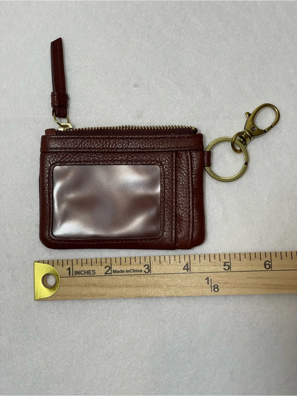 Fossil Brown Pebbled Leather Zip Wallet Card Case Keychain ID Holder - Picture 6 of 7